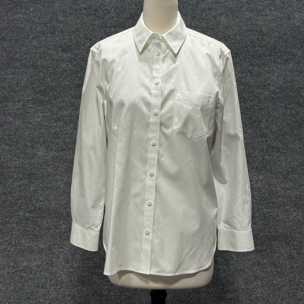 Foxcroft Shirt Womens 6 White Button Front Long Sleeve 100% Cotton Top Basic